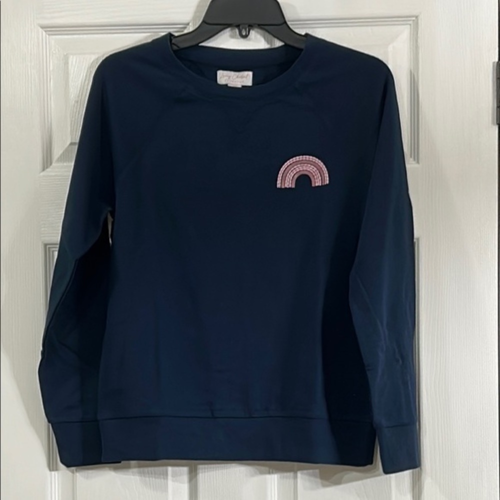 Lacy Chabert Navy Shirt with Pink Rainbow Patch